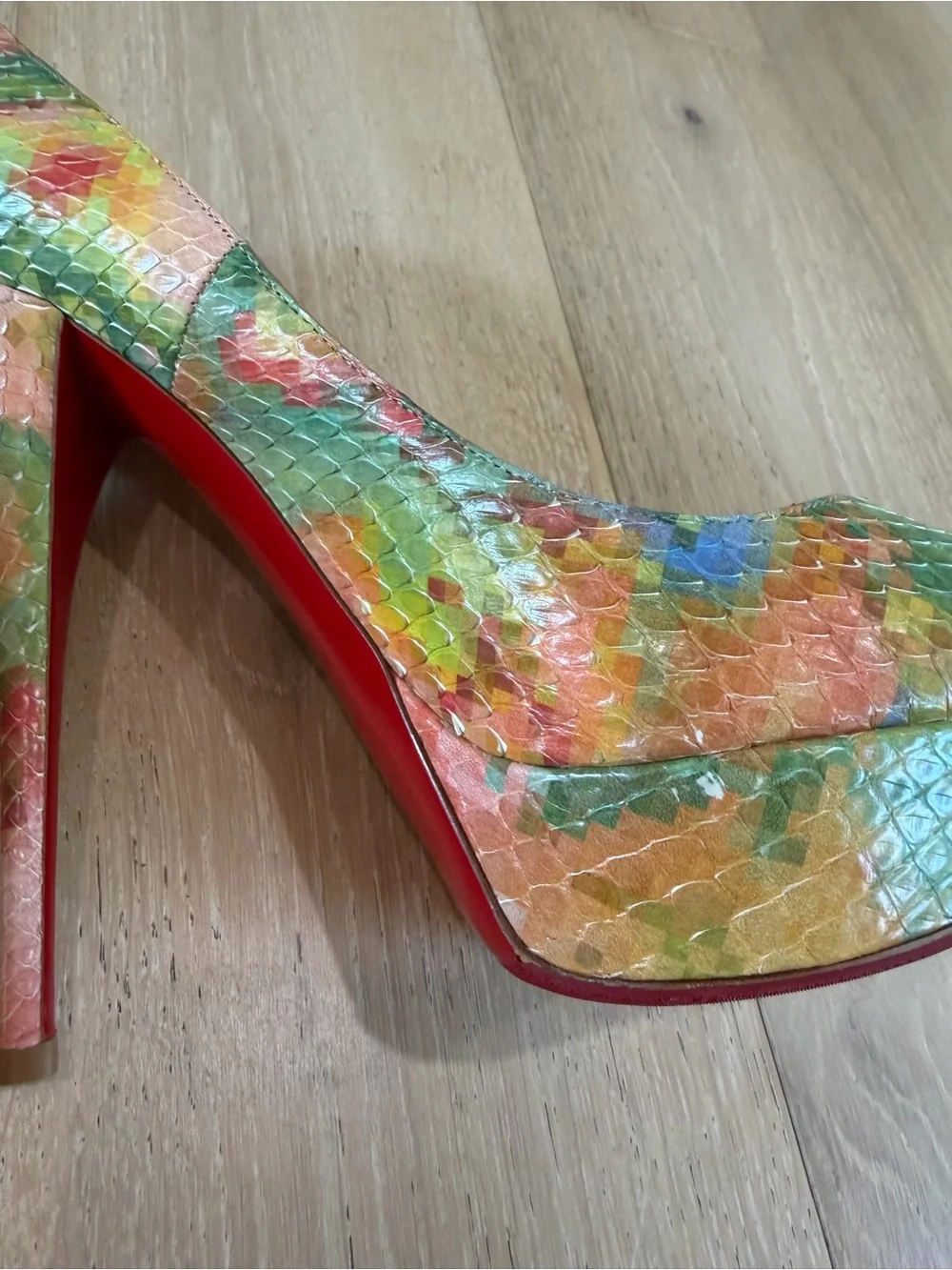 Christian Louboutin Python Pixel Troca 140 Peep Toe Platform Pumps, Size 39